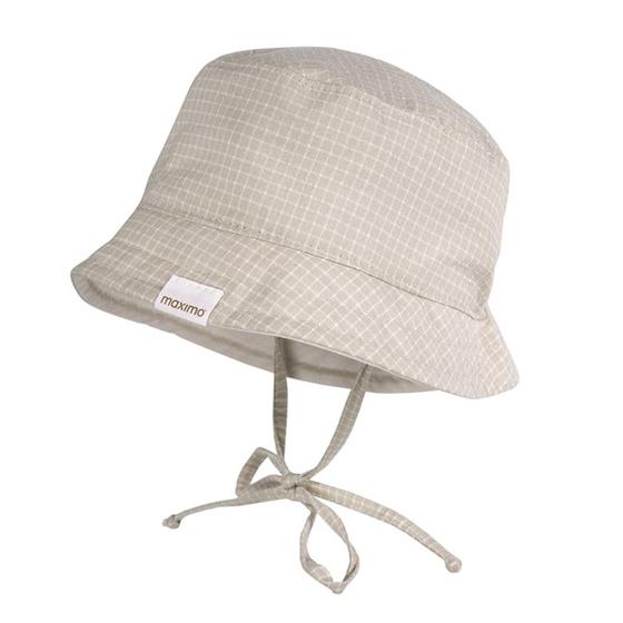 Babyhütchen mit Bindeband, UV50, beige-kariert