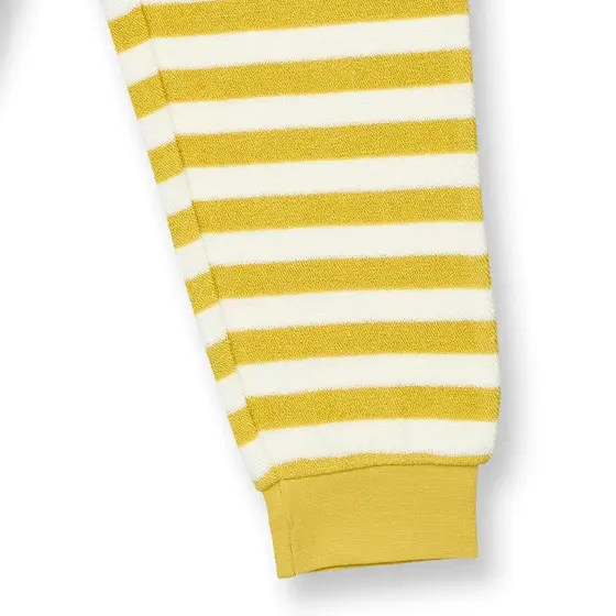 Sense Organics Pyjama Frottee Long John Senfgrau Weiß Geringelt