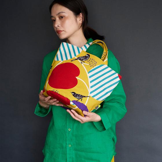 ECHINO - Linen Cotton Canvas Cloud Pepe - Purple Vögel