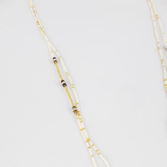 goldmarie Perlenkette DUO mit Pompom und Fransen creme-beige-gold