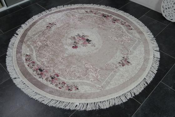 (1)Yikanabilir "DINARSU" HALI Yuvarlak 150 x 150 cm güllü eskitme pembe