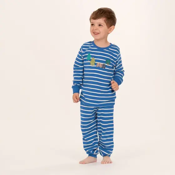 Sense Organics Pyjama Long John Blau Weiß Geringelt