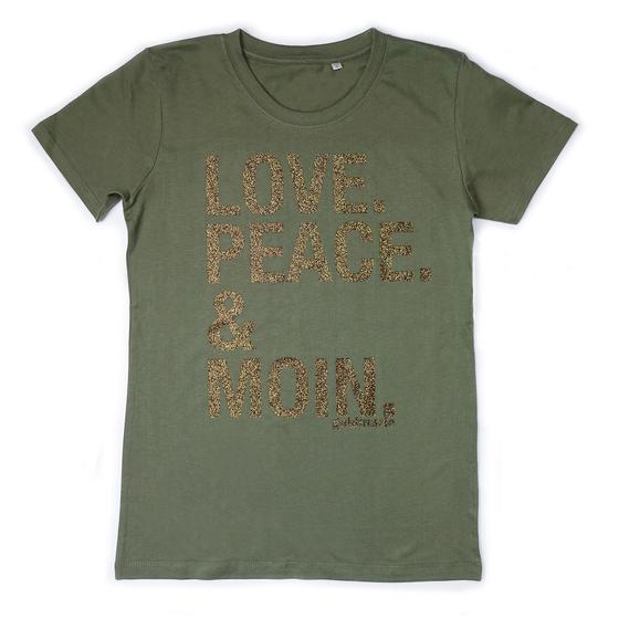 goldmarie LOVE PEACE MOIN T-shirt Susi dunkelgrün-brass mit Glitzer 