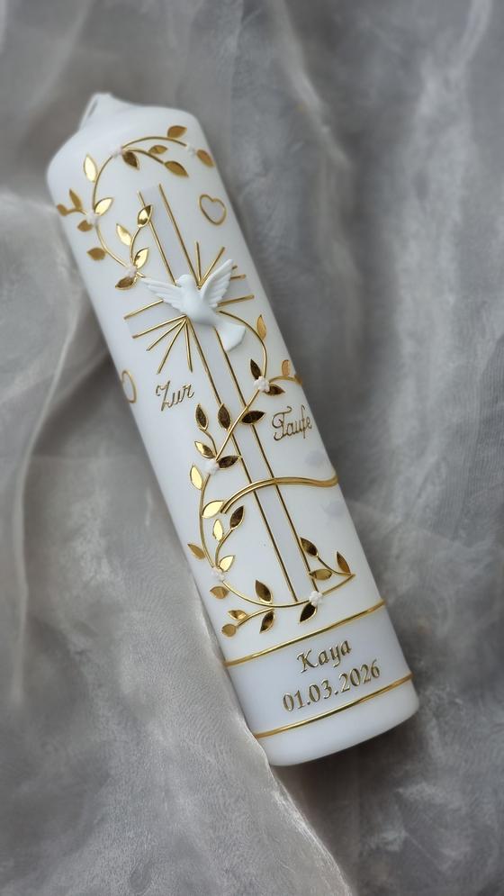 Edle Taufkerze blaumeliert/gold  TK026