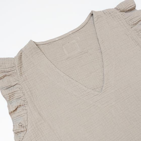 goldmarie Musselini Top LOVE PEACE MOIN lemon Label - hellgrau