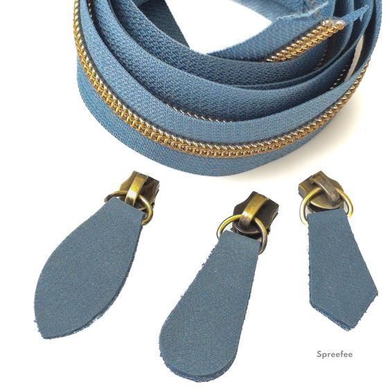 Handgemachter Lederzipper denimblau für Breite Reißverschlüsse bei Spreefee kaufen