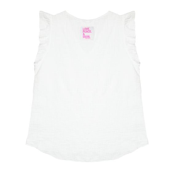 goldmarie Musselini Top LOVE PEACE MOIN pink Label - weiß