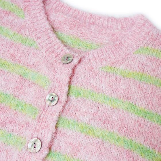 goldmarie Strick Weste MOINGIORNO Leo Label - Streifenmuster - rosa-lemon