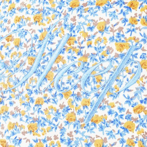 goldmarie Kissenhülle SLEEP & FUCK - Blumen Muster - weiß-hellblau-ocker-gelb - 40x40cm