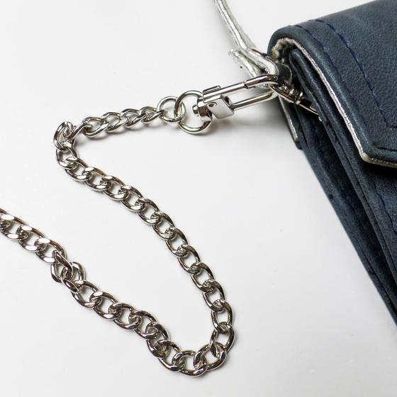 goldmarie Handtasche FLAT BAG Leder Vintage Look dunkelblau-silber 30x18cm