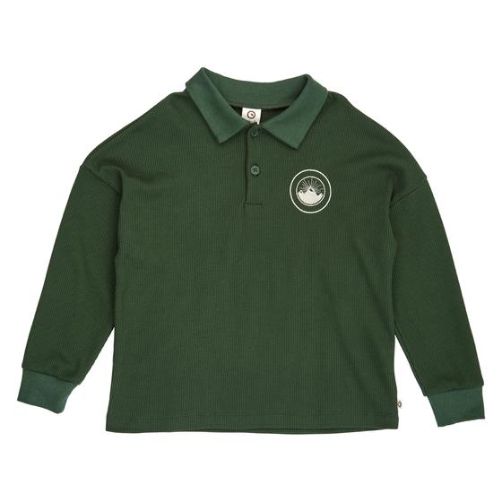 Müsli By Green Coton Waffle Polo Langarm Shirt Forest Green