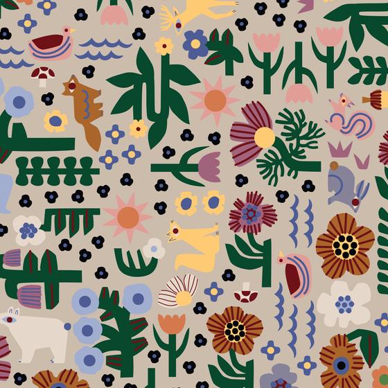 Fern Grove Leah Duncan Cloud9 Stoff Blumen Braun