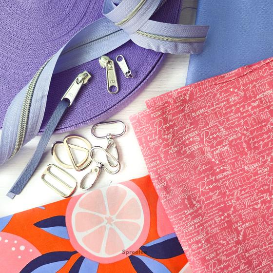 Nähset für Tasche aus pink-orangefarbenem Zitronen-Wachstuch, wasserabweisend und sommerlich gestaltet