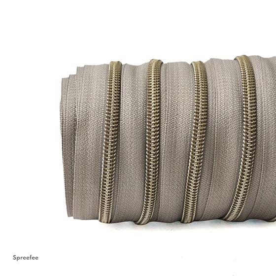 Endlos Reißverschluss warmes grau altmessing metallisiert für Taschen nähen Made in Germany