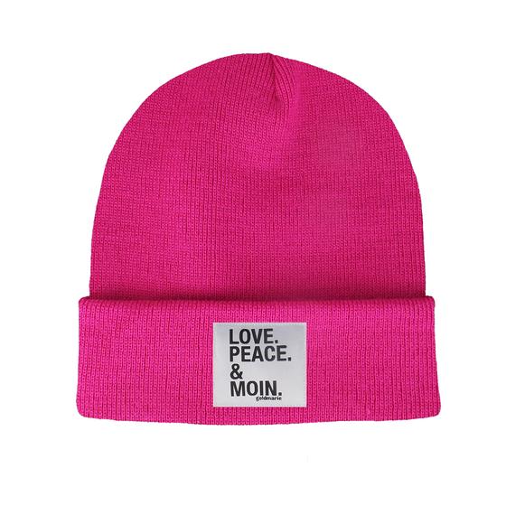 goldmarie Beanie Mütze LOVE PEACE MOIN - pink