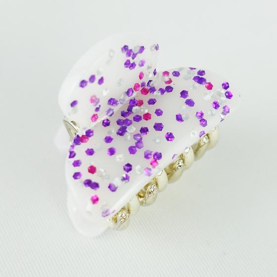 goldmarie Mini Haarklammer BETTY - weiß-gold mit lila-pink Glitzer - 3cm