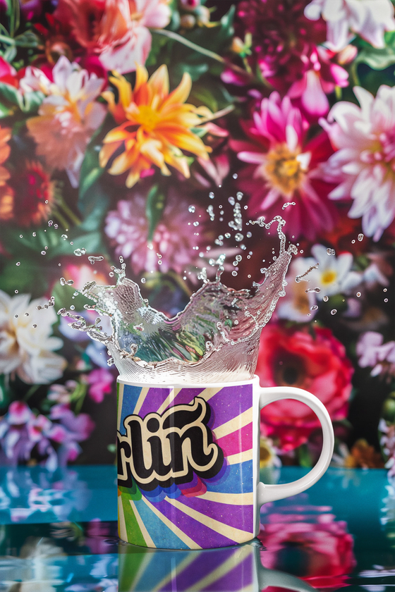 Berlin Schriftzug Regenbogen LGBTQ+ Kaffetasse Regenbogenfarben Hintergund 
