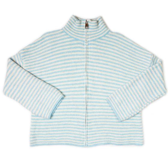 goldmarie Zip Strickjacke LOVE IS MY SUPERPOWER - gestreift - hellblau-weiß
