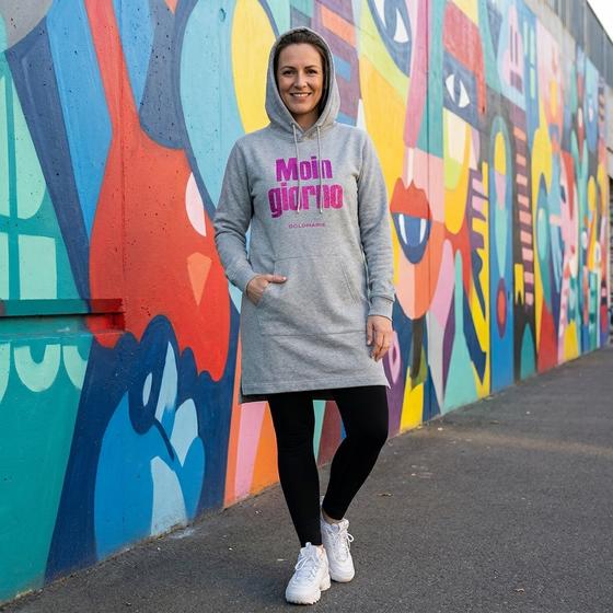 goldmarie Hoodie Sweatkleid MOINGIORNO - grau-pink mit Glitzer 