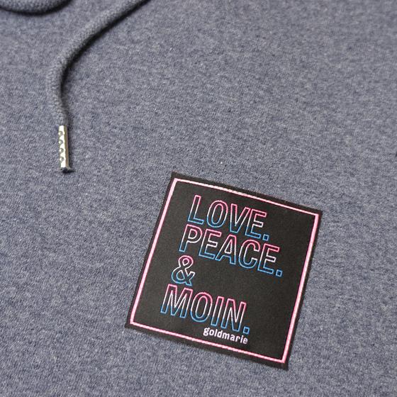 goldmarie LOVE PEACE MOIN Hoodie - Patches - graublau meliert - Unisex