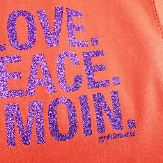 goldmarie Shopper Tasche LOVE PEACE MOIN - orange-lila mit Glitzer - 38x38cm