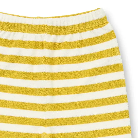 Sense Organics Pyjama Frottee Long John Senfgrau Weiß Geringelt