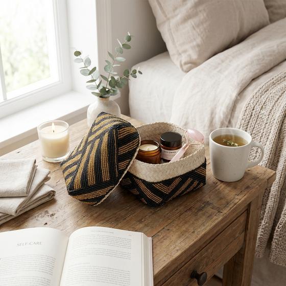 goldmarie Perlen Box BALI natur-gold-schwarz 12x17cm