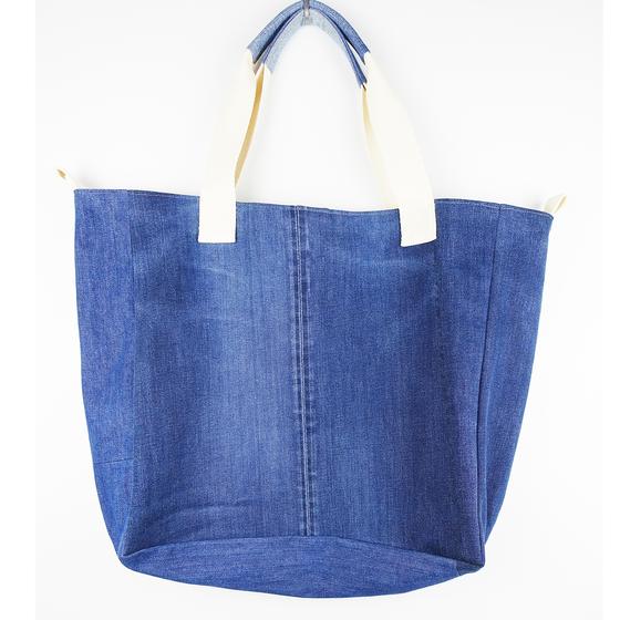 goldmarie Shopper Tasche JEANS Recycelt - LOVE PEACE MOIN - reversible - denim washed - 37x38x15cm