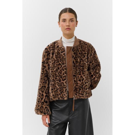 SOAKED Bomber Jacke Teddyfell SLEstacia Leo-Muster 30409649 -  braun-schwarz
