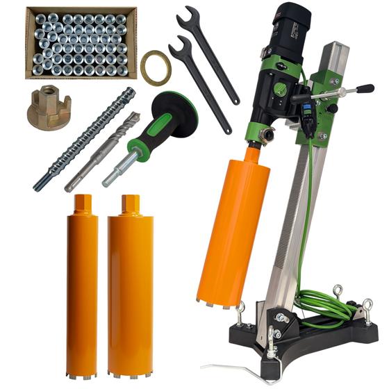 Eibenstock Diamant-Kernbohreinheit mit Softschlagfunktion DSE 200 <br> inklusive 3x Diamant Nass-Trocken-Bohrkrone & Befestigungsset