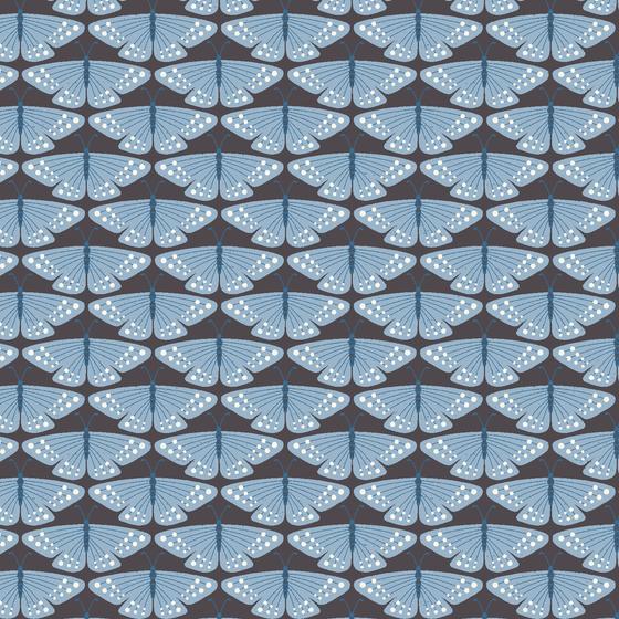 Fox & Flutter von Loes van Oosten für Cotton + Steel mit modernen grafischen Waldmotiven wie dem Square Fox in ruhigen Denimblau-, Rosé- und Grautönen. Ideal für besondere Taschen, Accessoires und Kleidung.