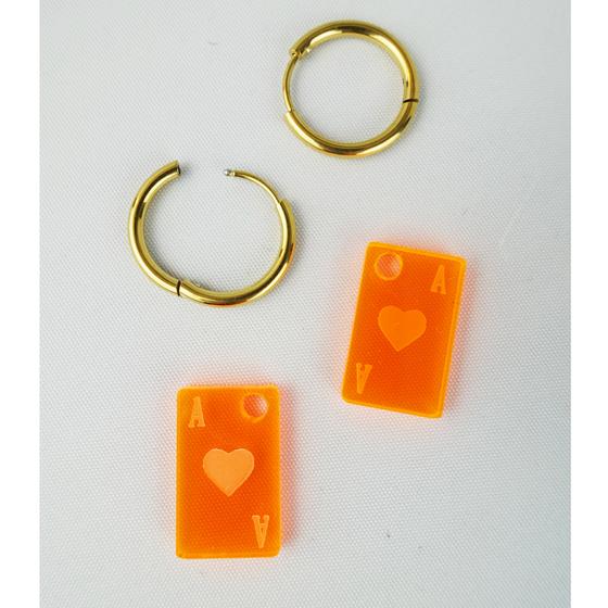 goldmarie Plexi Ohrringe Mini SPIELKARTE HERZ ASS - neon orange - 2cm