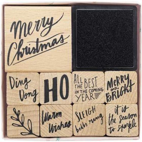 RICO DESIGN Stempelset MERRY CHRISTMAS - 10-teilig - inklusive Stempelkissen 