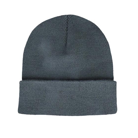 goldmarie Beanie Mütze LOVE PEACE MOIN dunkelgrau mit lilac Leo Applikation