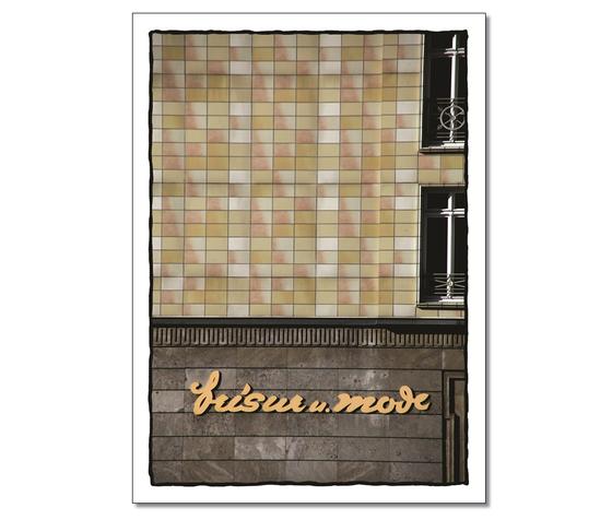 Klassische Postkarte - Ausgiebiger Gespraechsstoff. Fotografie eines "Frisur und Mode" Schriftzuges.  