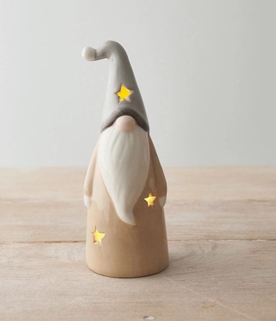 Beleuchtete Dekoration | LED Country-Charm Weihnachtsfigur Gonk - Beige