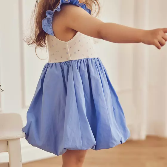 Müsli by Green Cotton Spring Frill Dress Bubble Tofu Shell Blue