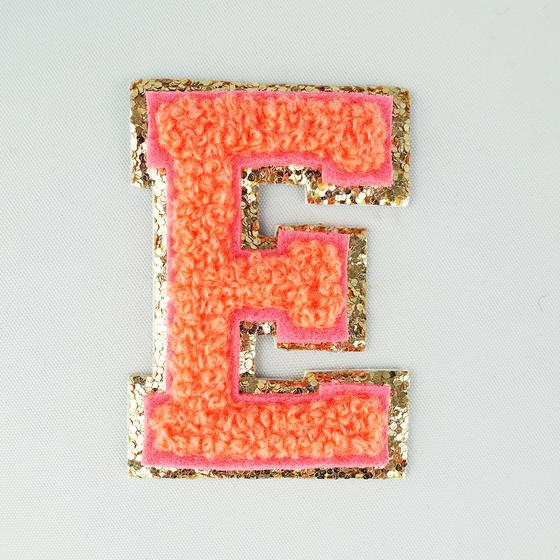 MIMI'S glow Glitzer Sticker Buchstabe E - selbstklebend - koralle gold - 5,8cm