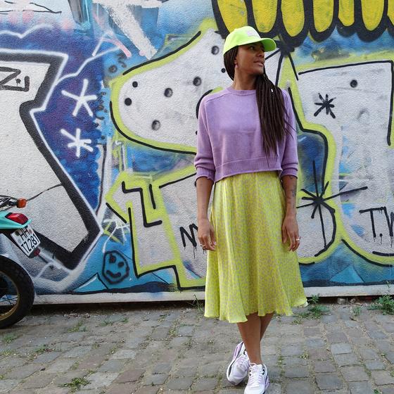 goldmarie Rock LOVE PEACE MOIN Leo Muster - neon gelb-creme