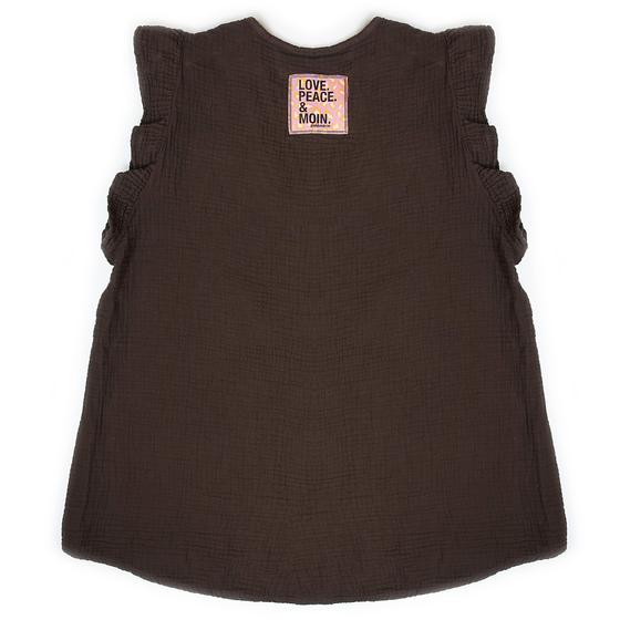 goldmarie Musselin Top LOVE PEACE MOIN Leo Label - dunkelbraun