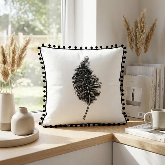 goldmarie Kissenhülle Baumwolle FEDER schwarz-weiß