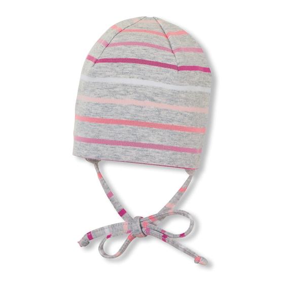 Beanie mit Bändeln, UPF 50+, grau-rosa