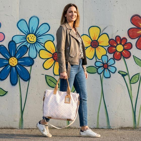 goldmarie Shopper Tasche STERNE MUSTER - Canvas mit Leder - 35x39cm