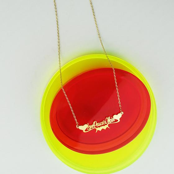 goldmarie Kette LOVE PEACE MOIN Schriftzug mit Herz - Stahl vergoldet