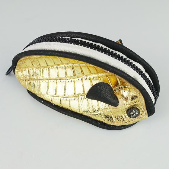 goldmarie Mini Bag MAUS Lederreste recycelt - gold animal Prägung 