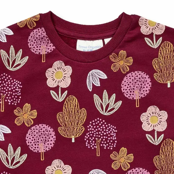 Sense Organics Sweat Dress Jola Flowers Weinrot
