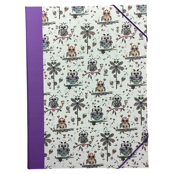 Eckspannmappe - Eulen, Italienisches Buntpapier