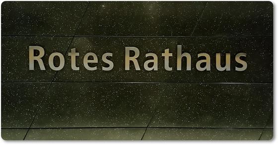 U-Bahn-Magnet Berlin Rotes Rathaus der Linie U5 in der originalgetreuen Stations-Gestaltung mit blass-goldener Schrift auf eleganter anthrazit farbener Wand - feine weiße Minispritzer symbolisieren das All