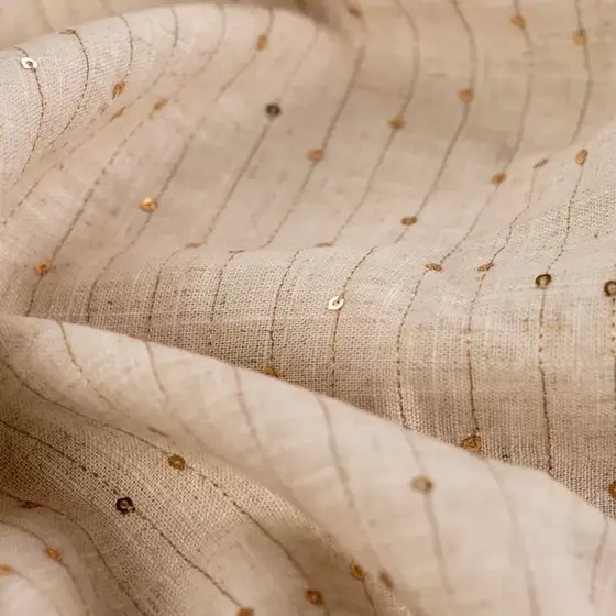 Viskose Leinen Stripes Pailetten gold