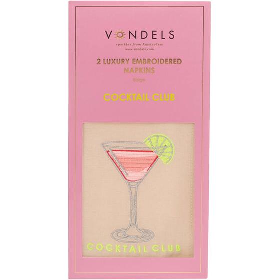VONDELS bestickte Stoff-Servietten COCKTAIL CLUB - beige-neongelb-silber - 2er Set